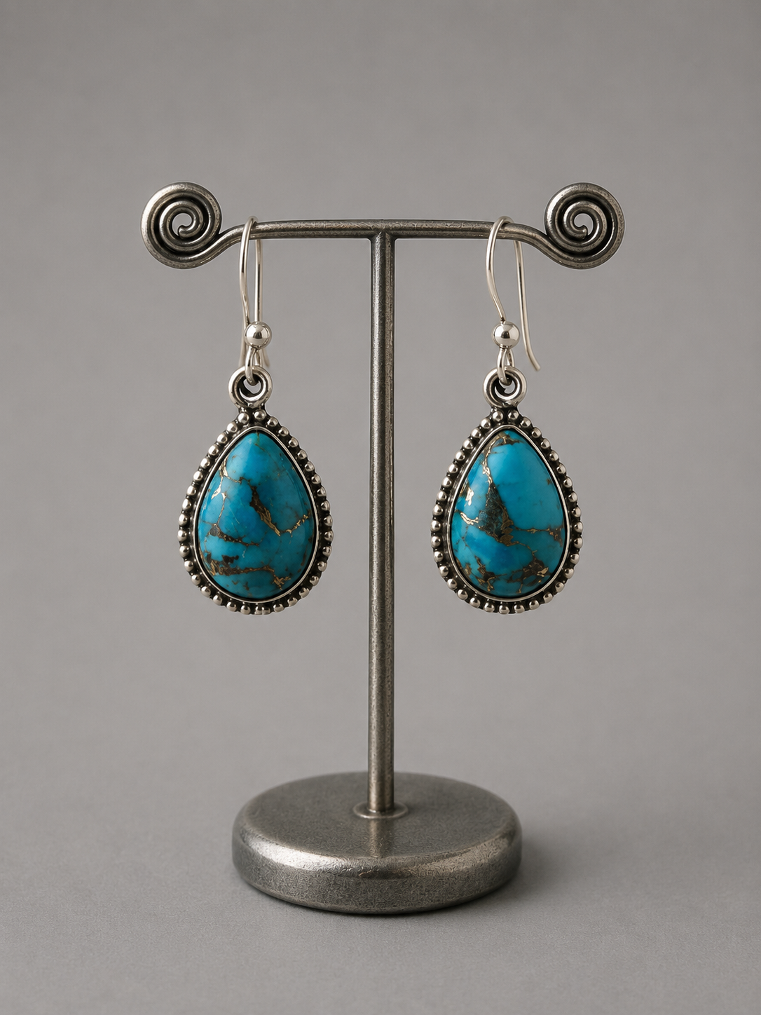 Pendientes de Turquesa con Pirita Natural en Plata de Ley 925
