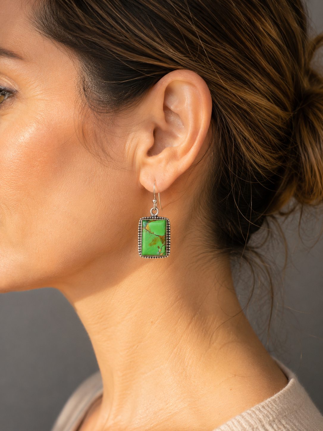 Pendientes Cuadrados de Turquesa Verde con Pirita en Plata de Ley 925