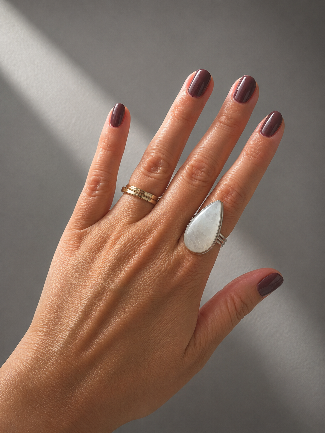 Anillo Gota Piedra Luna y Citrino — Intuición y luz
