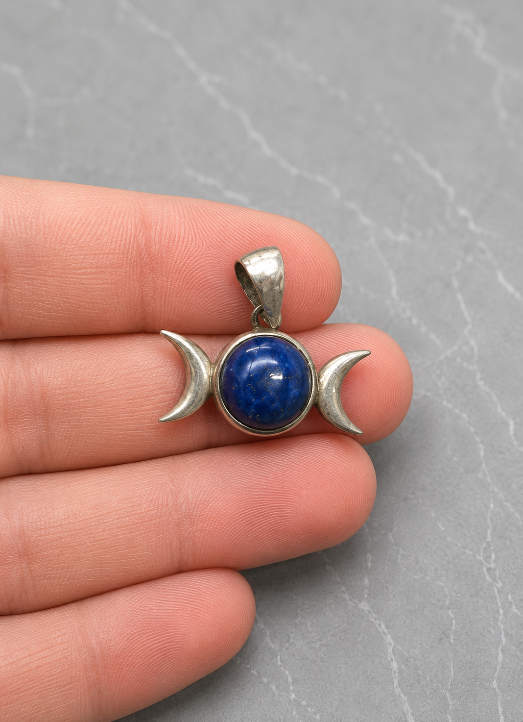 Colgante Triple Luna de Lapislázuli en Plata de Ley 925