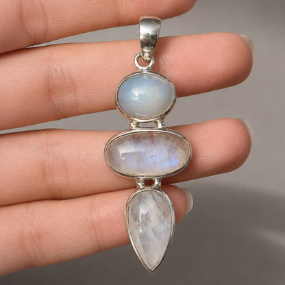 Tríada Lunar — Ópalo Etíope y Piedra Luna plata.925