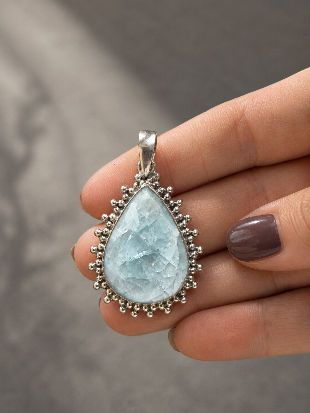 Colgante Grande de Aguamarina en Forma de Gota con Filigrana en Plata de Ley 925
