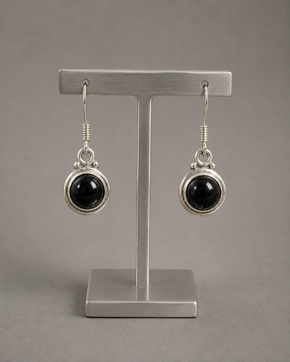 Pendientes Ovalados de Turmalina Negra Natural con Gancho en Plata de Ley 925
