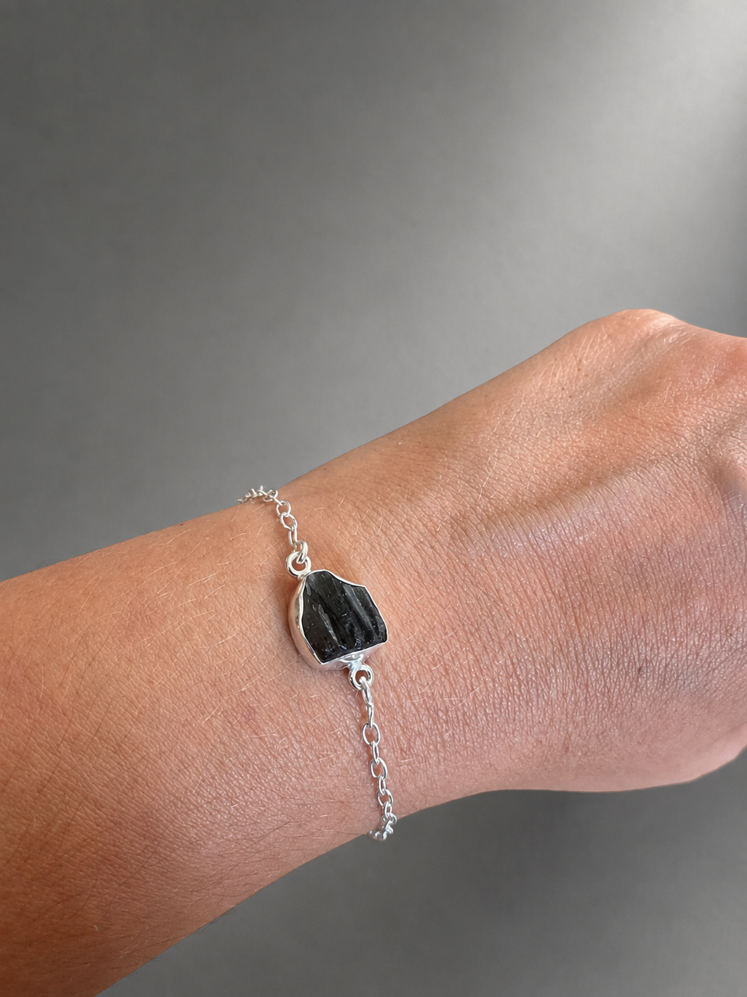 Moldavita · Pulsera Fragmento Bruto · Plata 925