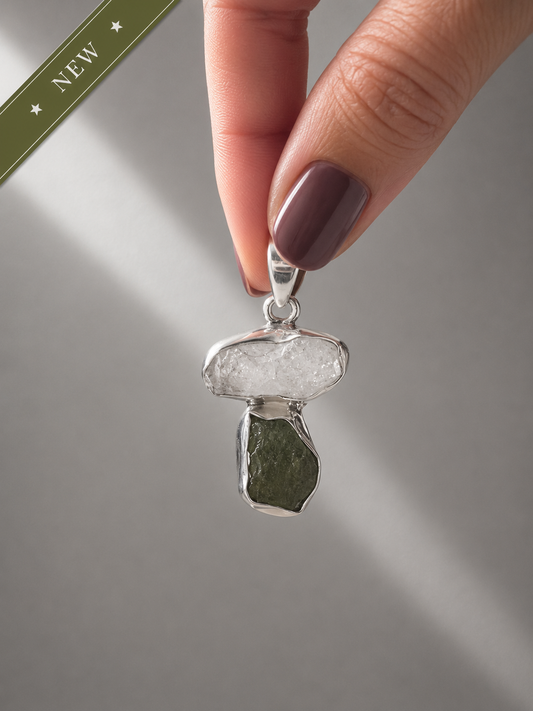 Colgante Herkimer y Moldavita · La Grieta · Plata de Ley 925