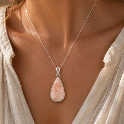 Colgante de Ópalo Rosa Natural en Plata de Ley 925
