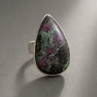 Anillo de Rubí Zoisita · Liberación del corazón Plata 925