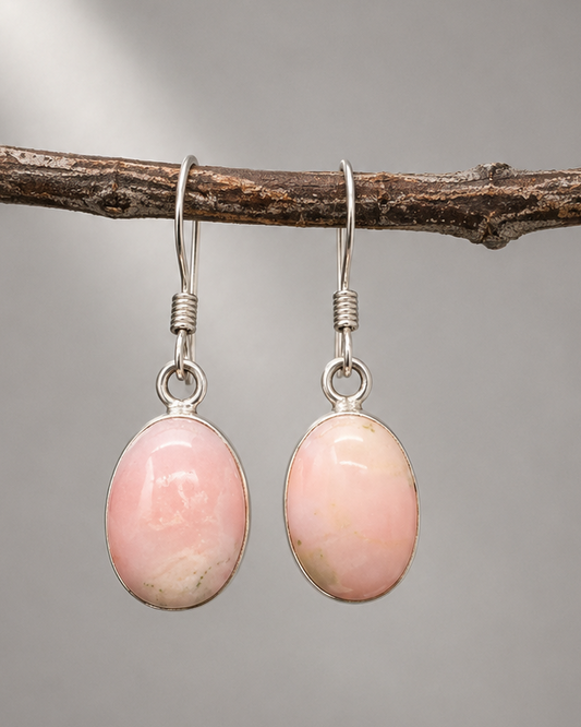 Pendientes de Ópalo Rosa Natural en Plata de Ley 925