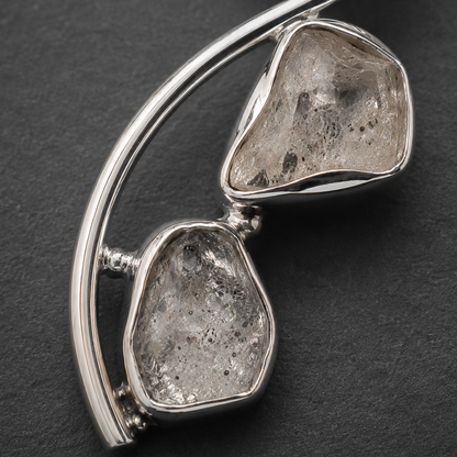 Colgante de Moldavita, Diamante Herkimer y Cristal Líbico en Plata de Ley 925