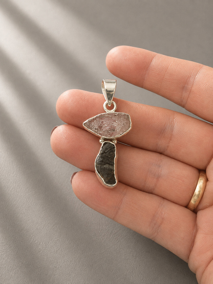 Moldavita y Herkimer · Colgante El Encuentro · Plata 925