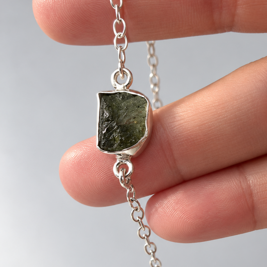 Moldavita · Pulsera Fragmento Bruto · Plata 925