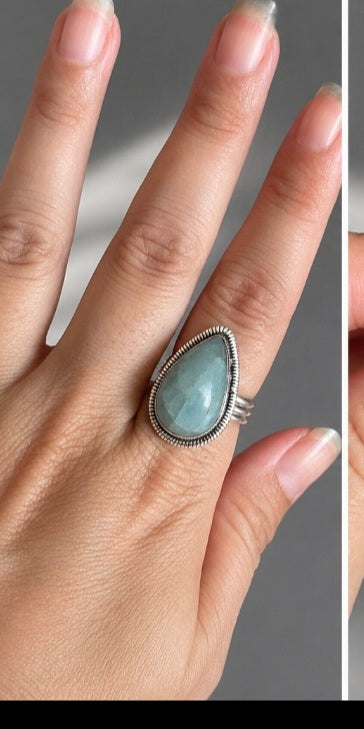 Anillo Lágrima de Aguamarina en Plata de Ley 925