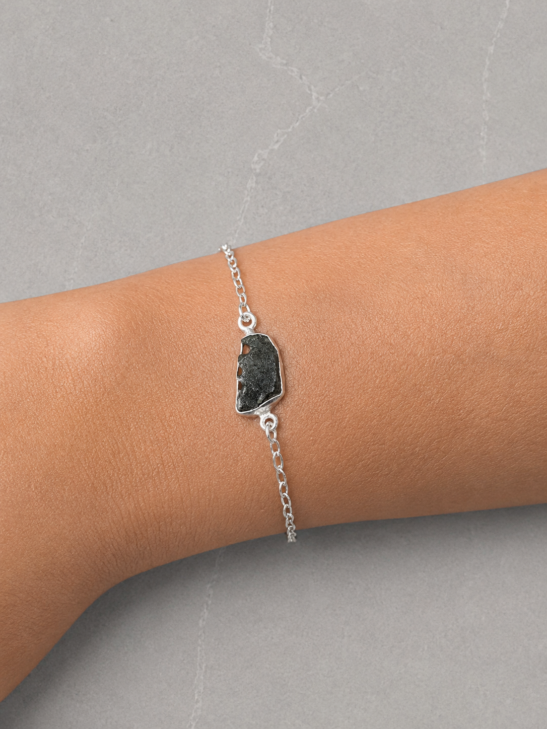 Pulsera de Moldavita Natural en Plata de Ley 925