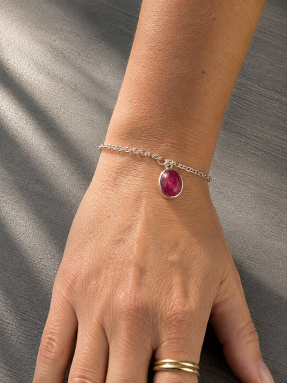 Pulsera de Plata de Ley 925 con Rubí Natural Facetado