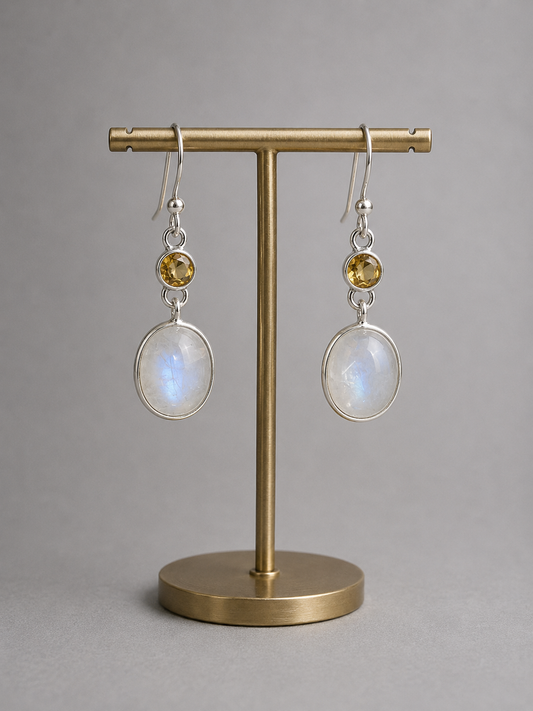 Pendientes Piedra Luna y Citrino — Intuición y luz