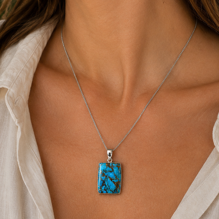 Colgante de Turquesa con Pirita Azul en Plata de Ley 925