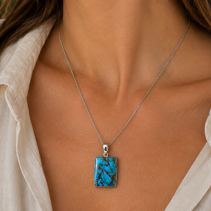 Colgante de Turquesa con Pirita Azul en Plata de Ley 925