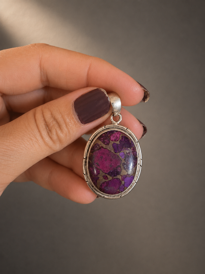 Colgante de Turquesa Morada con Pirita Natural en Plata de Ley 925