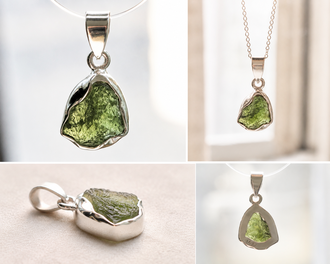Colgante de Moldavita Natural en Plata 925