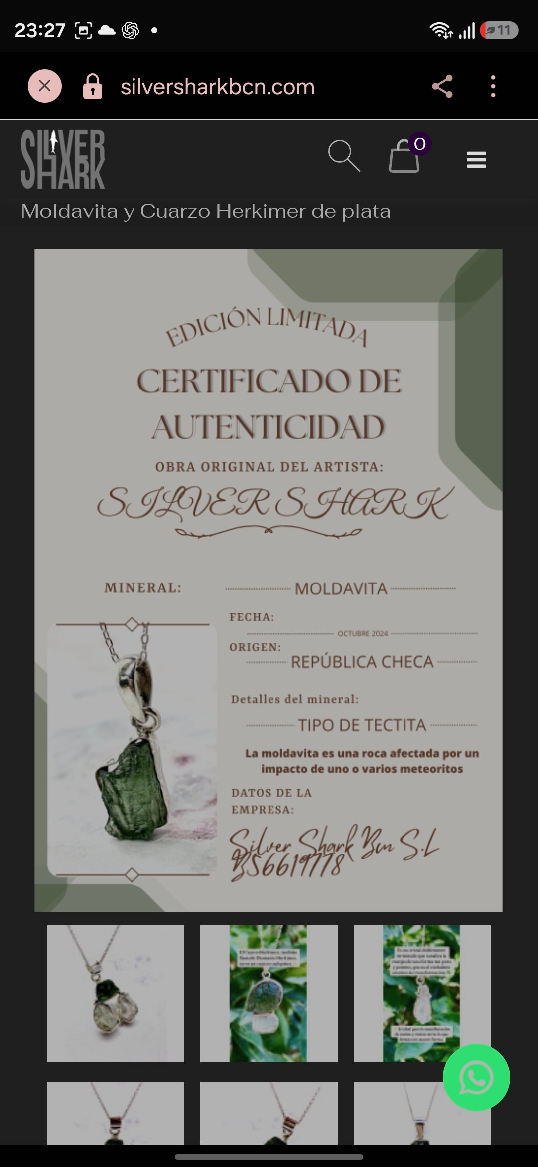Colgante de Moldavita Natural en Plata de Ley 925