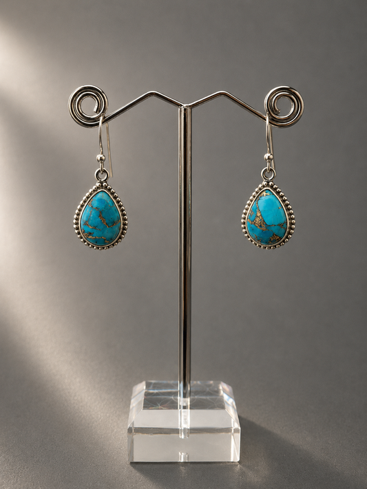 Pendientes de Turquesa con Pirita Natural en Plata de Ley 925