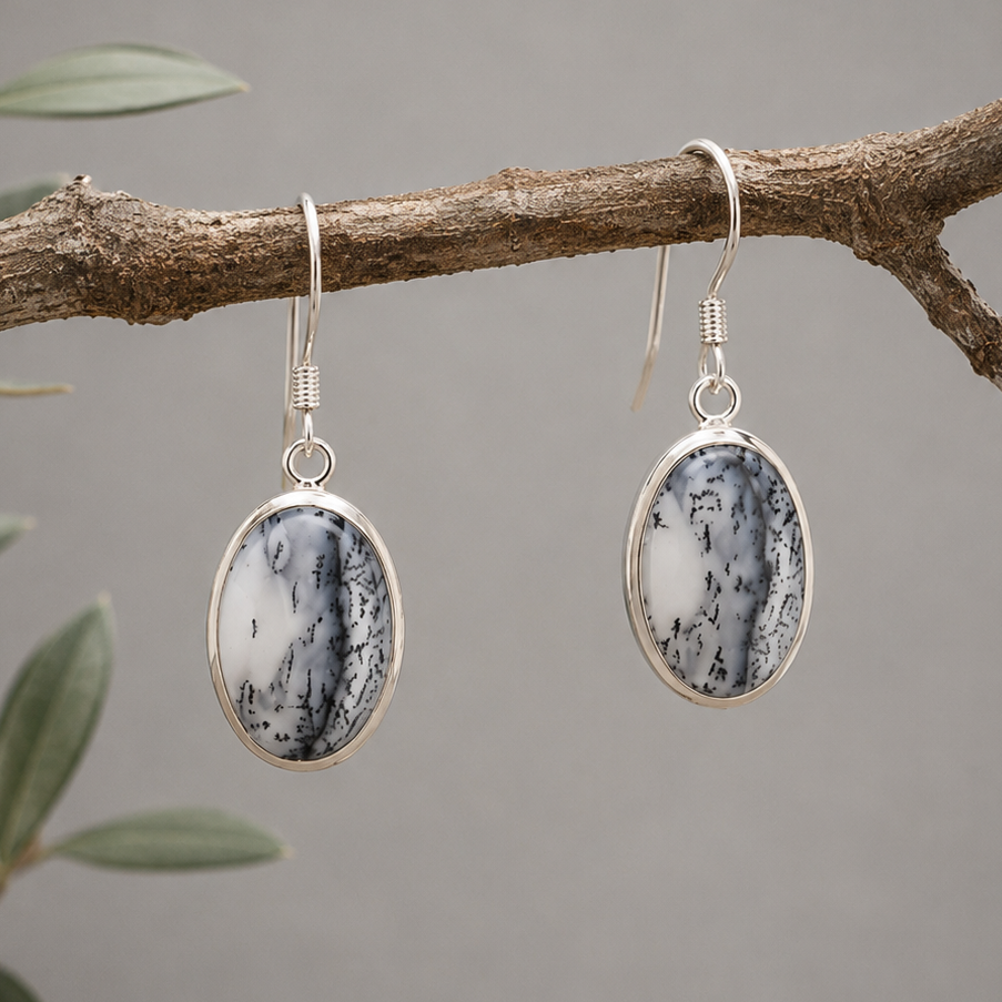Pendientes de Merlinita Natural en Plata de Ley 925