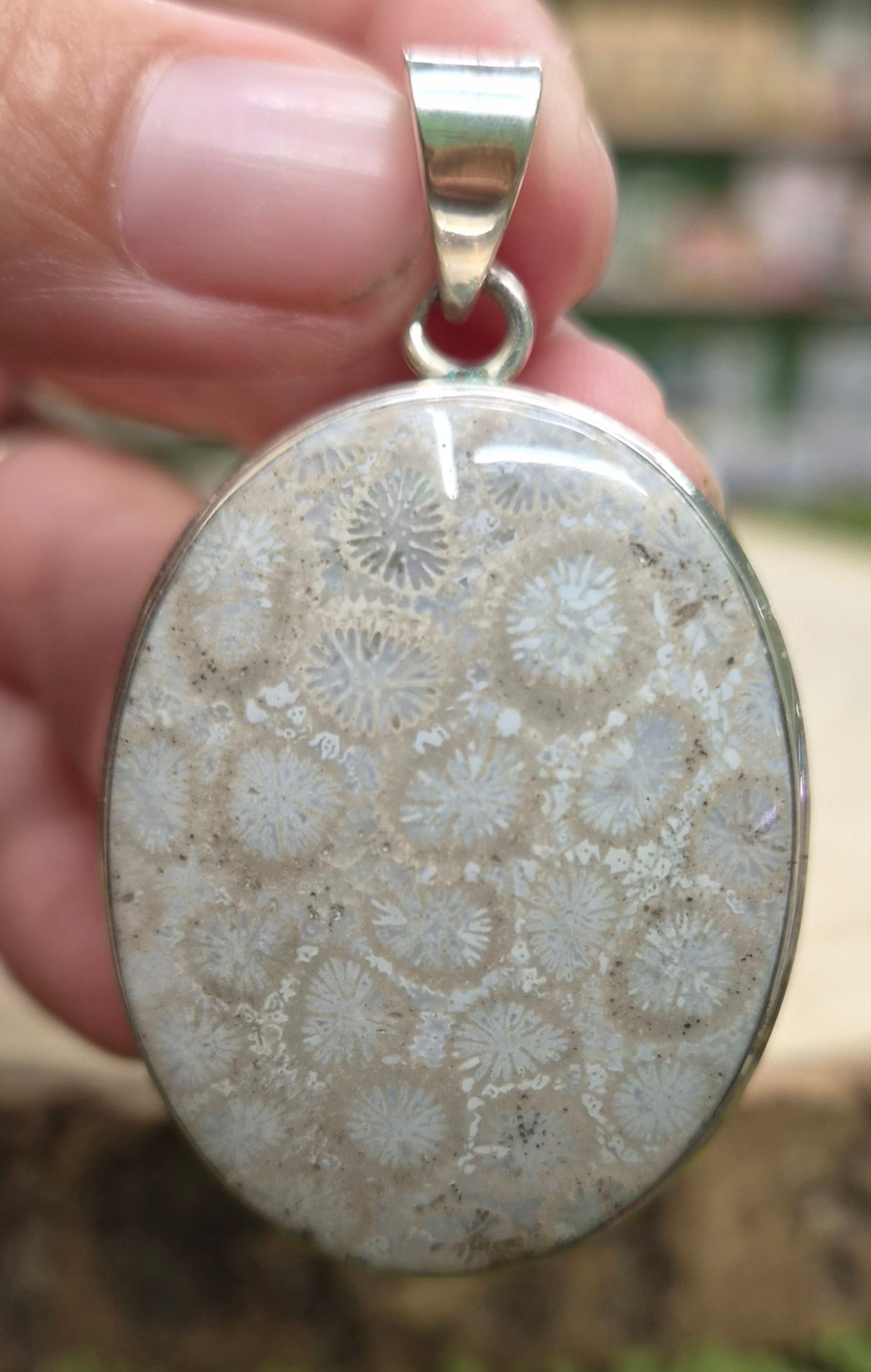 Colgante Coral Fosilizado India · Suelta y Fluye · Plata 925