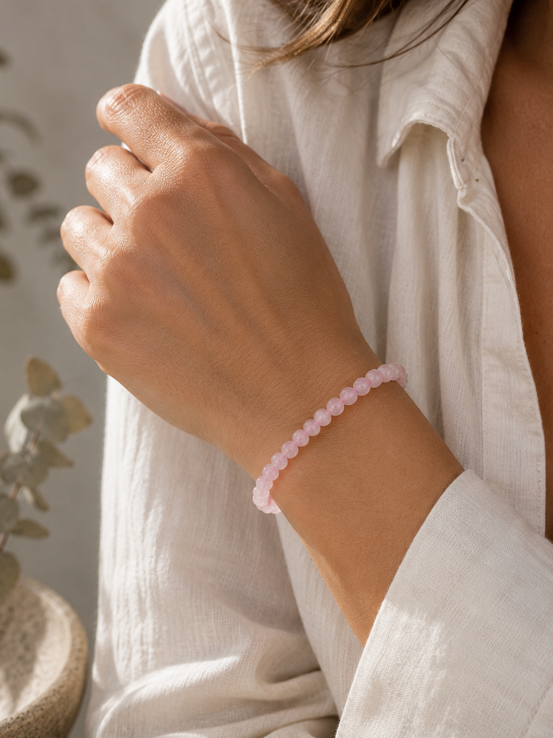 Pulsera de Cuarzo Rosa Natural 6mm