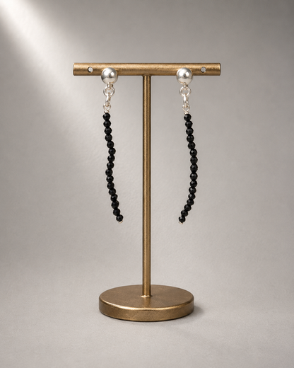 Pendientes Largos de Turmalina Facetada de 2 mm en Plata de Ley 925.