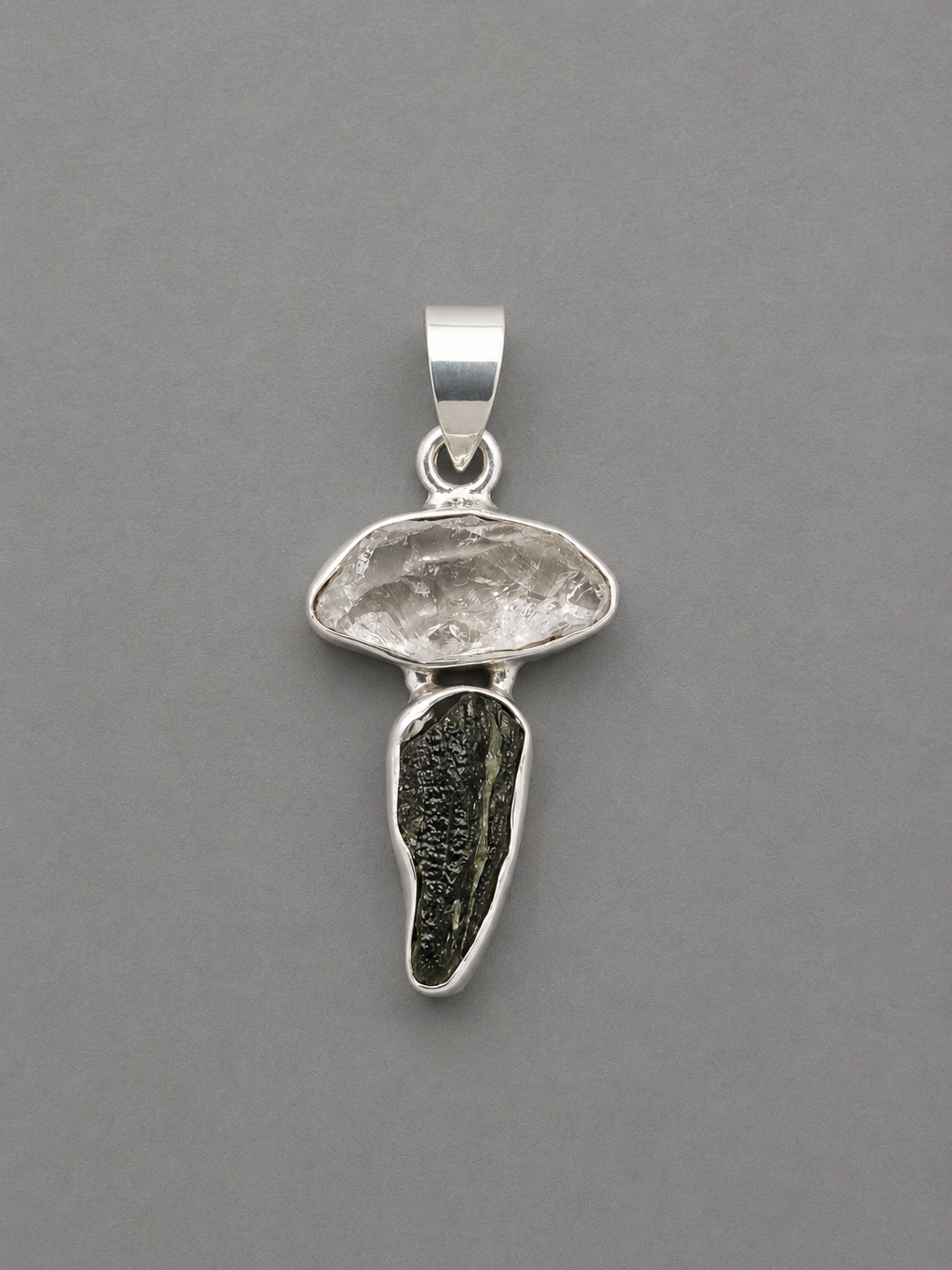 Colgante Herkimer y Moldavita · La Grieta · Plata de Ley 925