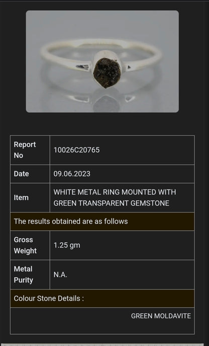 Anillo de Moldavita 8gr, Diamante Herkimer y Cristal Líbico en Plata de Ley 925 T.5