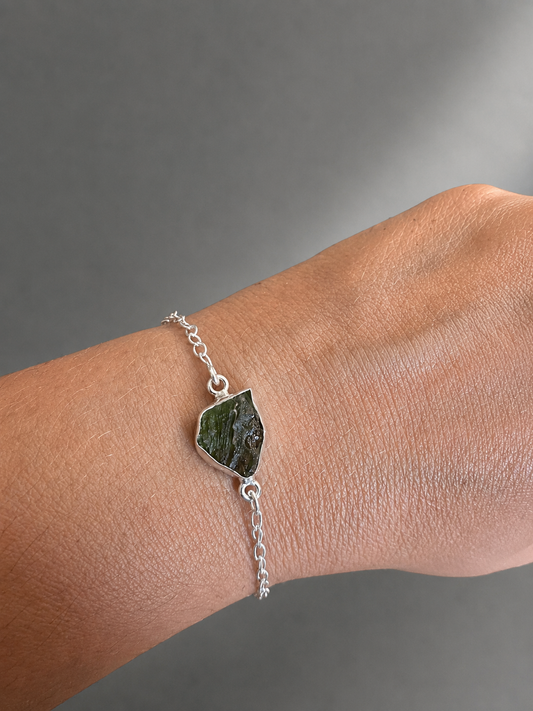 Moldavita · Pulsera Hilo de Luz · Plata 925