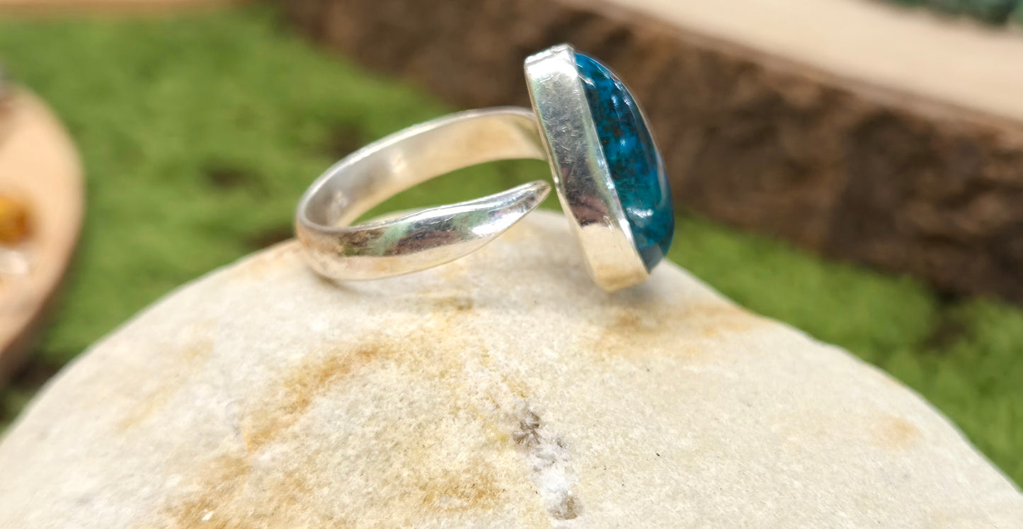 🌀 Anillo de Crisocola en Plata – Vuelve a Tu Centro