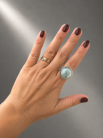 Anillo Redondo de Aguamarina en Plata de Ley 925
