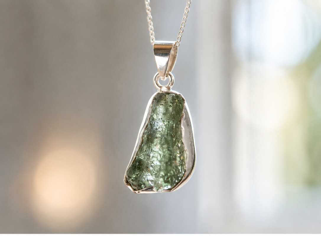 Colgante de Moldavita Natural en Plata de Ley 925