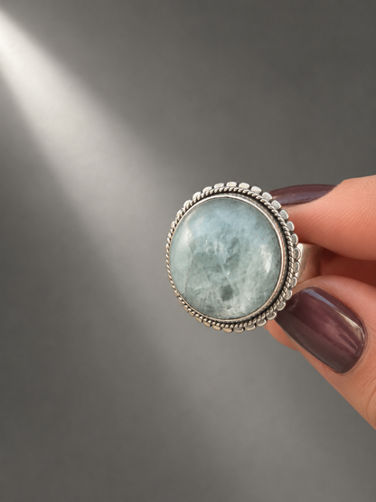 Anillo Redondo de Aguamarina en Plata de Ley 925