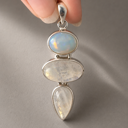 Tríada Lunar — Ópalo Etíope y Piedra Luna plata.925
