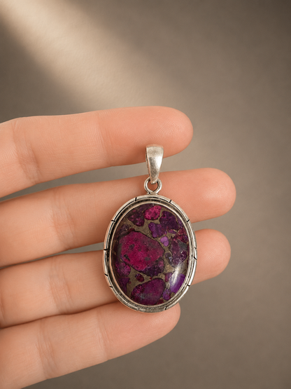 Colgante de Turquesa Morada con Pirita Natural en Plata de Ley 925