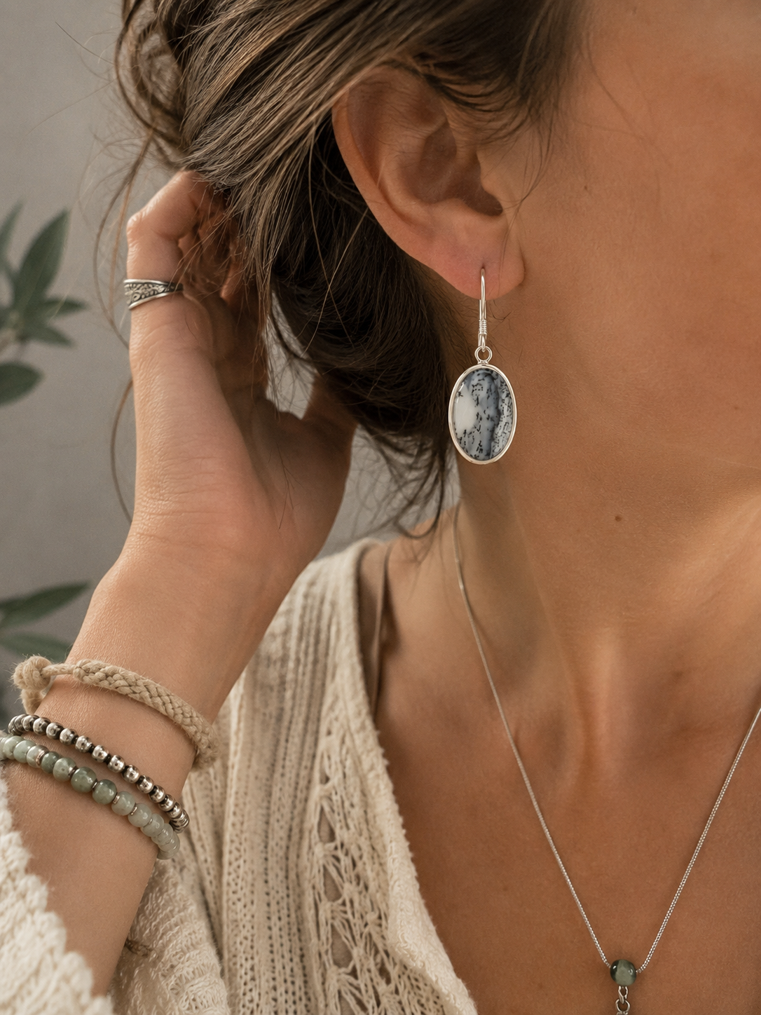 Pendientes de Merlinita Natural en Plata de Ley 925