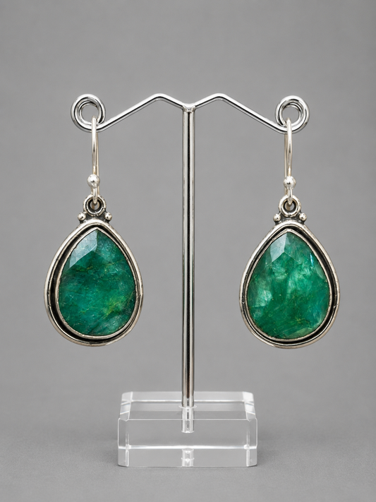 Pendientes de Zafiro Verde Natural en Plata de Ley 925