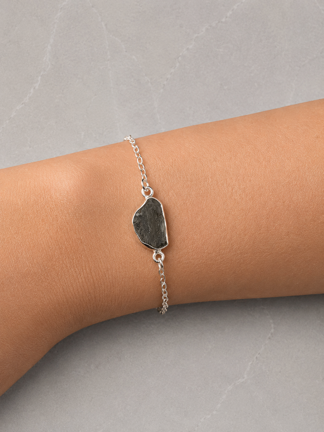 Pulsera de Moldavita Natural en Plata de Ley 925
