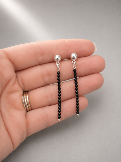 Pendientes Largos de Turmalina Facetada de 2 mm en Plata de Ley 925.