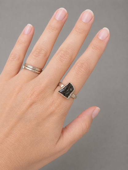 Moldavita · Anillo Estelar · Plata 925 · Talla 10