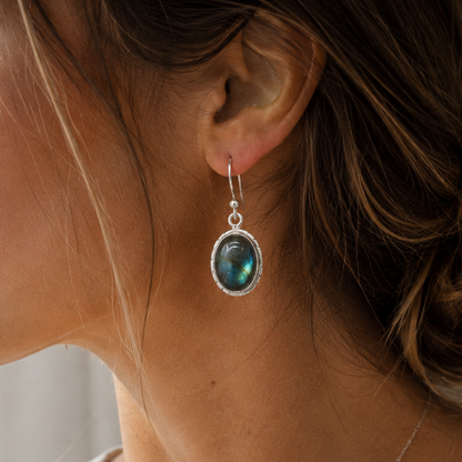 Pendientes de Labradorita Natural en Plata de Ley 925