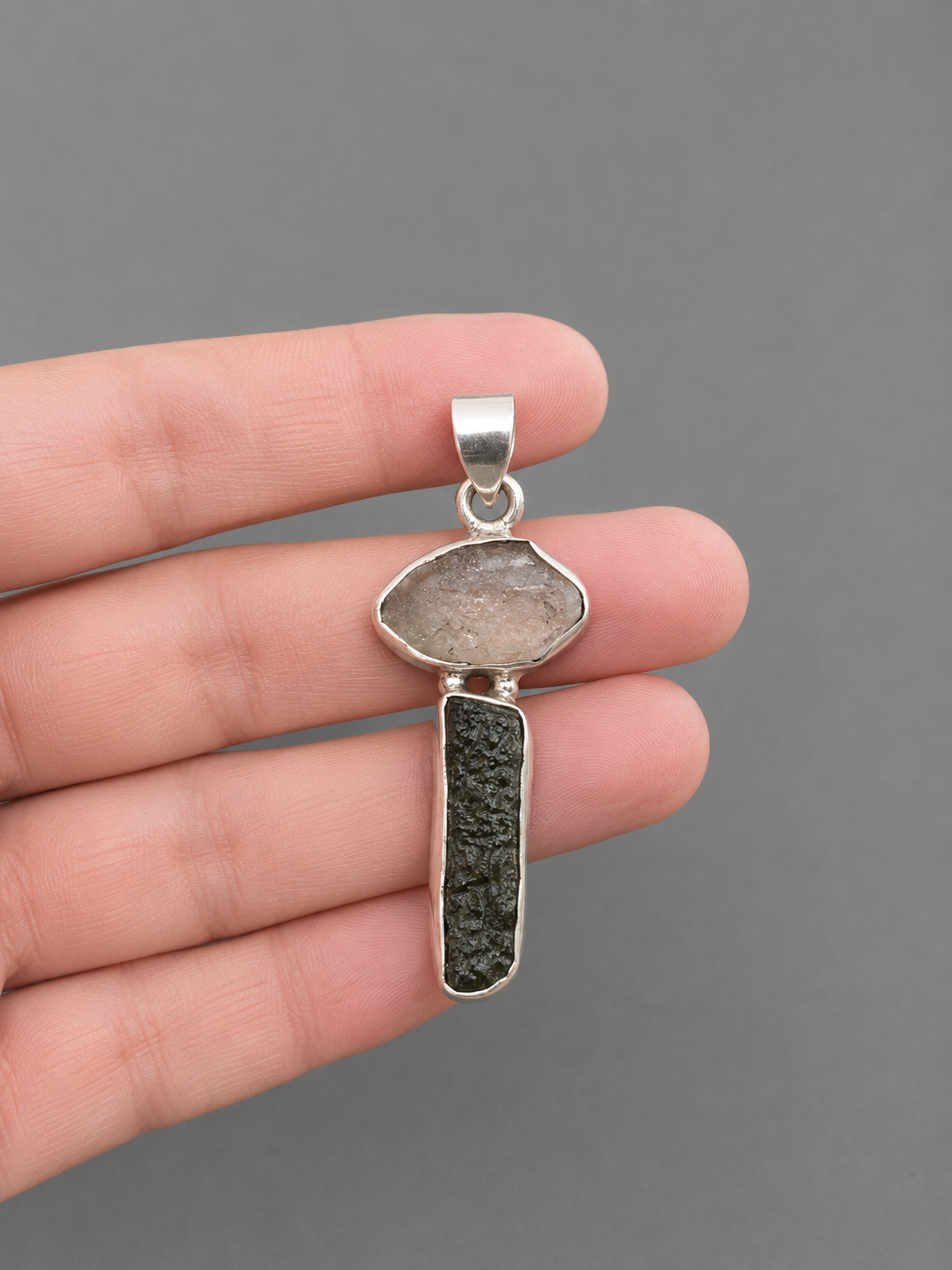 Colgante Herkimer y Moldavita · El Encuentro · Plata de Ley 925