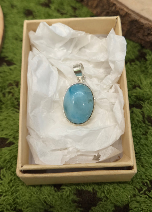🌀Colgante Larimar Gota Natural – Calma y fluidez en Plata 925