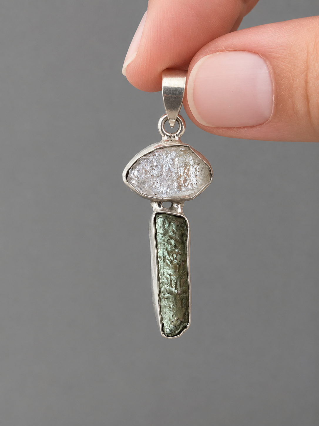 Colgante Herkimer y Moldavita · El Encuentro · Plata de Ley 925