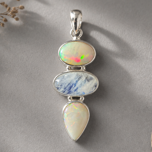 Tríada Lunar — Ópalo Etíope y Piedra Luna plata.925