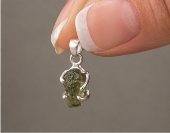 Colgante de Moldavita en Plata de Ley 925