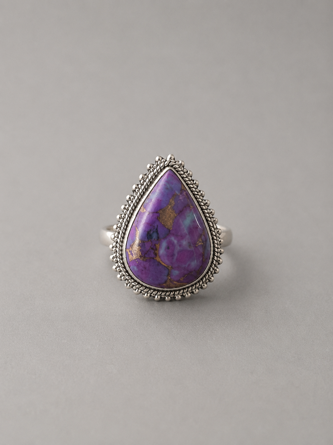 Anillo de Turquesa Potenciada Lila con Pirita en Plata de Ley 925